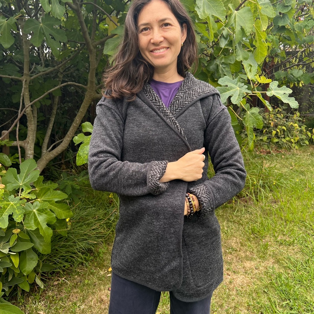 Women's Charcoal Hooded Open-Front Sweater Cardigan